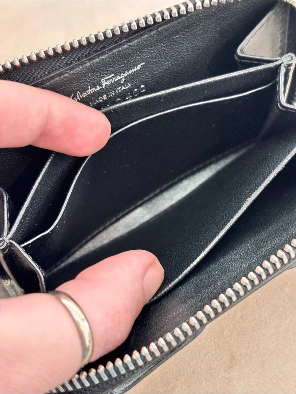 Salvatore Ferragamo Vara Bow Glitter Card Case / Zip-Around Coin Purse Wallet